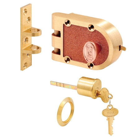 Prime-Line Bronze Deadlock, 666A Keyed Alike, Single Cylinder, Angle Strike, Brass, Keyed Alike (Single Pack) SE 15726